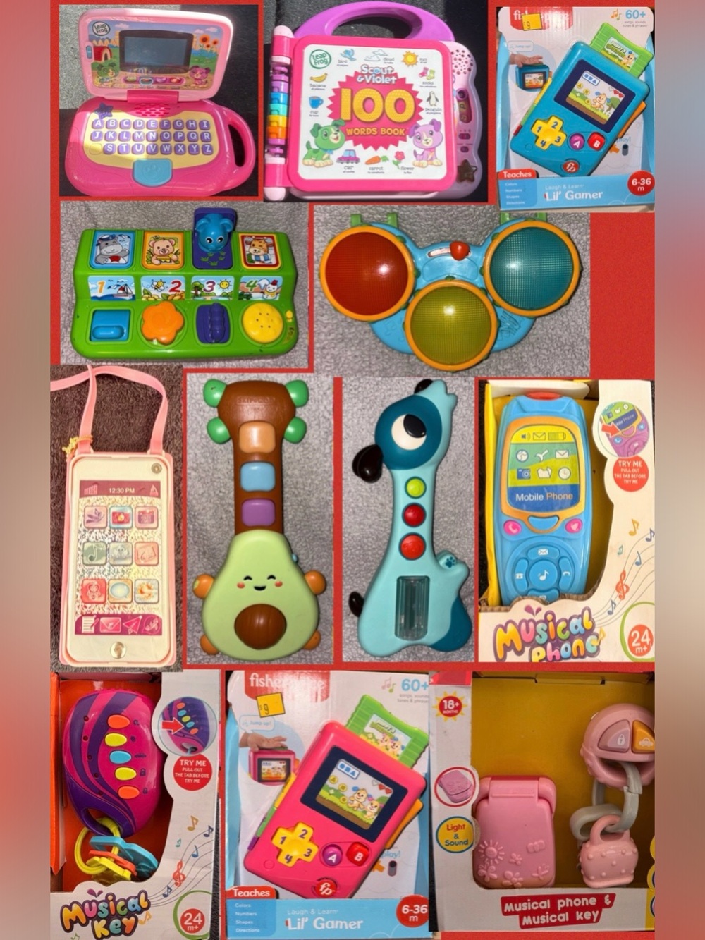 (tolders lot) Assorted Kids Electronic Learning Toys - Pink, Blue, Green, Yellow